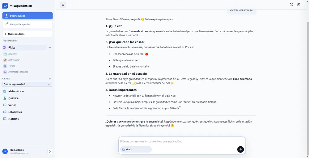 Chat del tutor de IA explicando un concepto